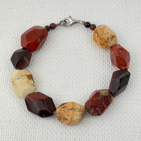 Mookaite Red Jasper Chunky Stone Statement 925 Bracelet - Picture 1 of 4